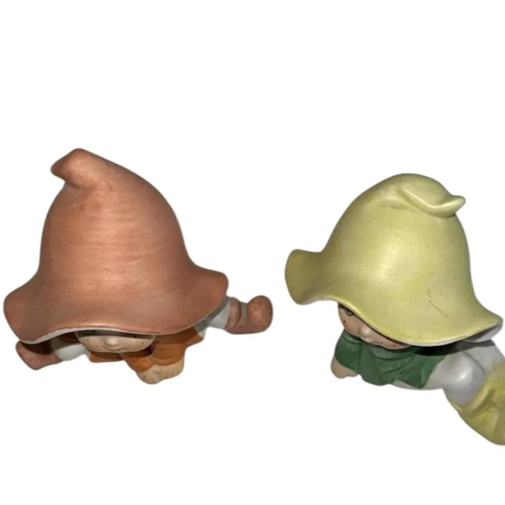 HOMCO 1980s Vintage Set of 2 Bisque Pixies